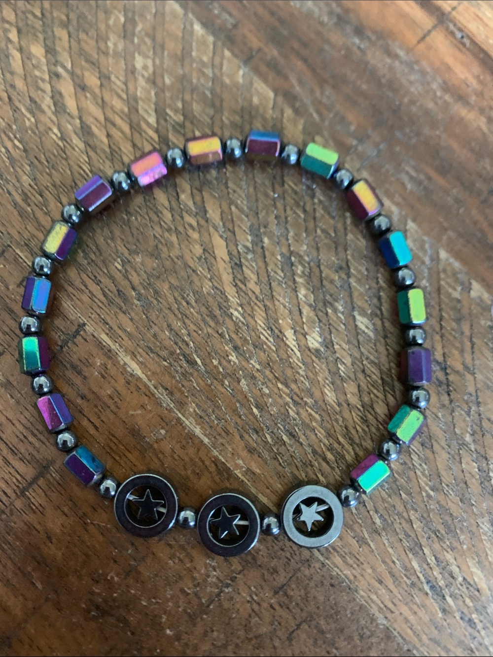 Iridescent Multicolor Beaded Magnetic Stretch Bracelet with Accent Discs - Women